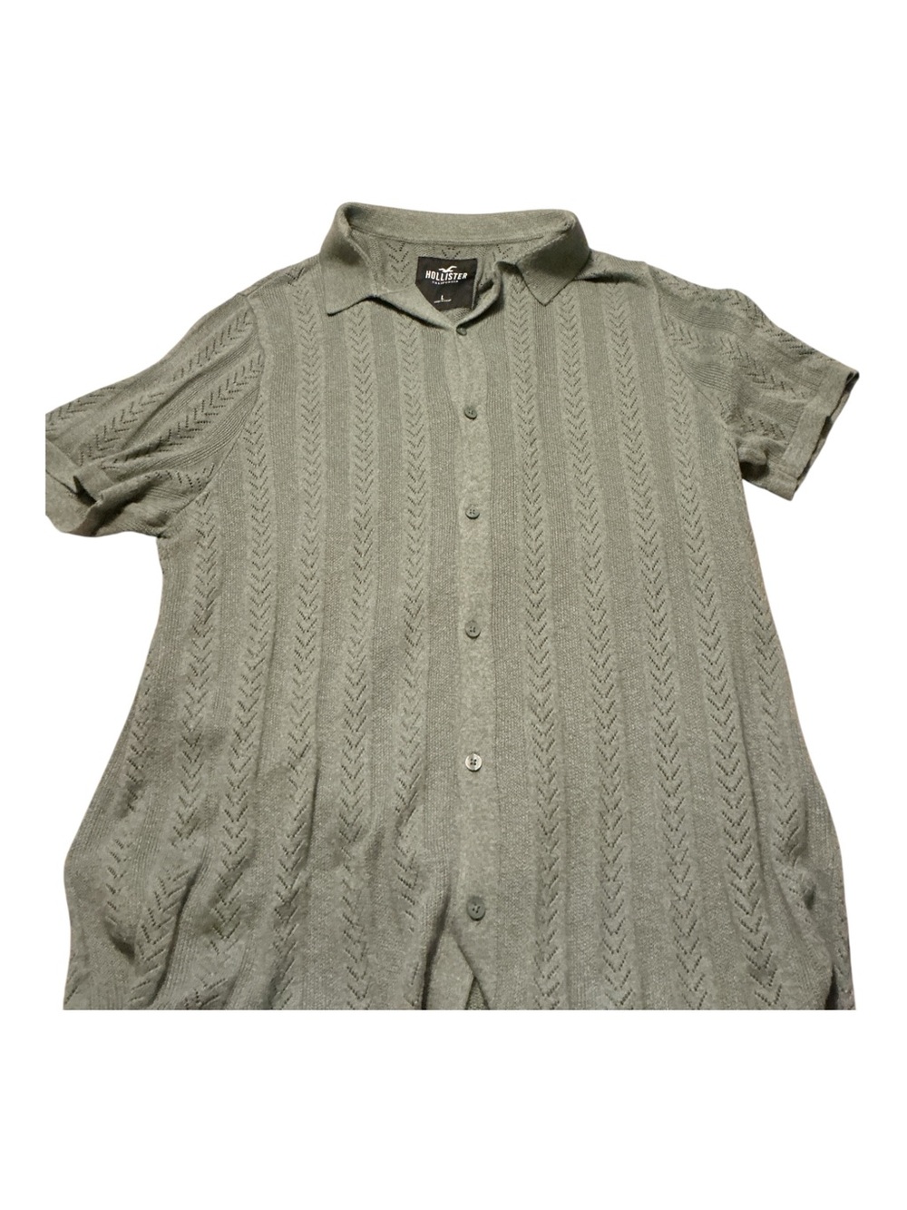 Hollister Men's Short-Sleeve Knit Button-Up Shirt — Olive Green